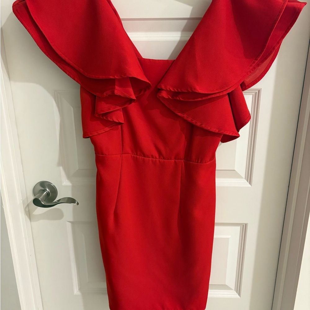 TCEC Bold Red Ruffle Mini Dress - Picture 2 of 6
